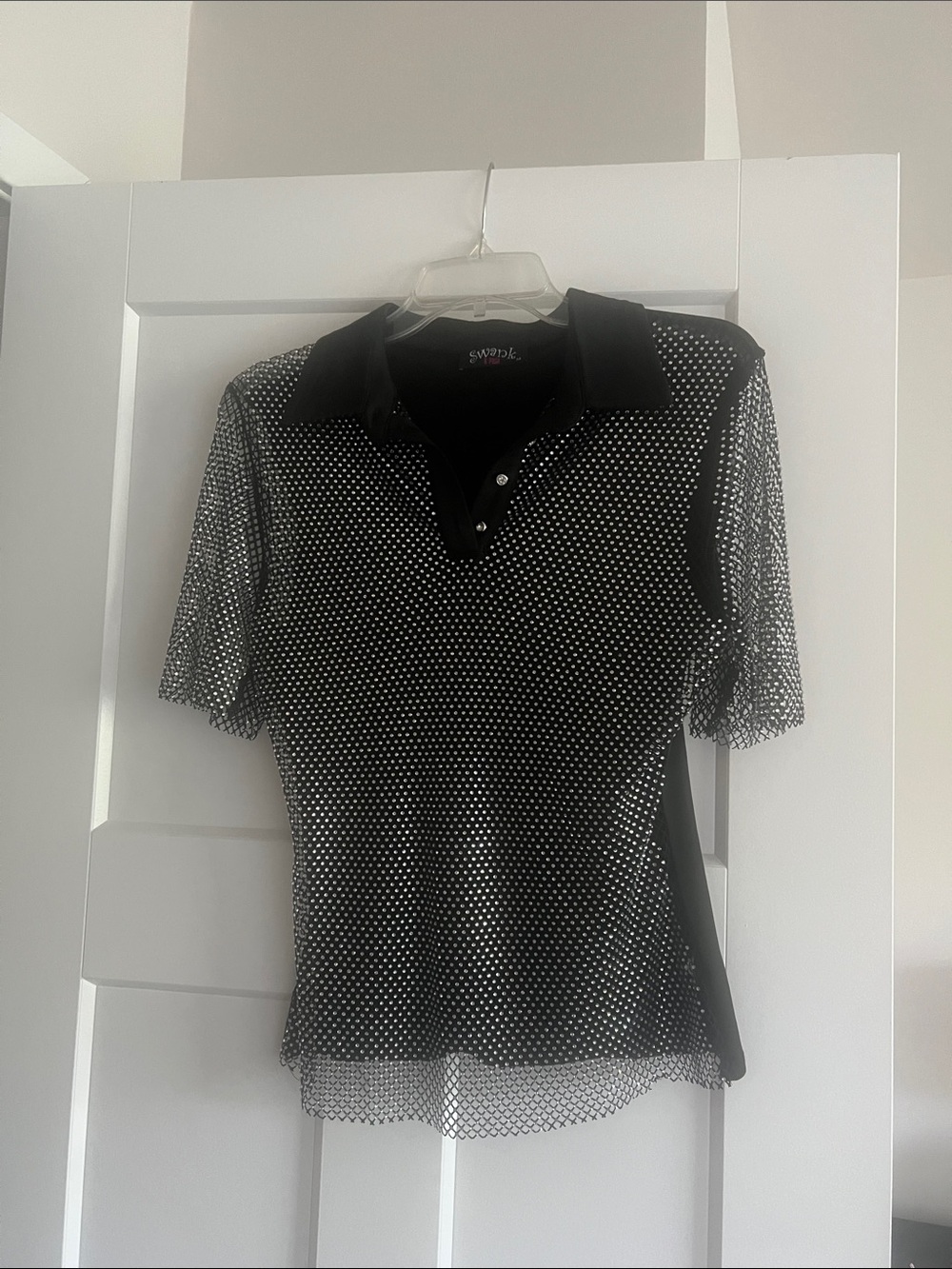 Black Sheer Rhinestone Mesh Top